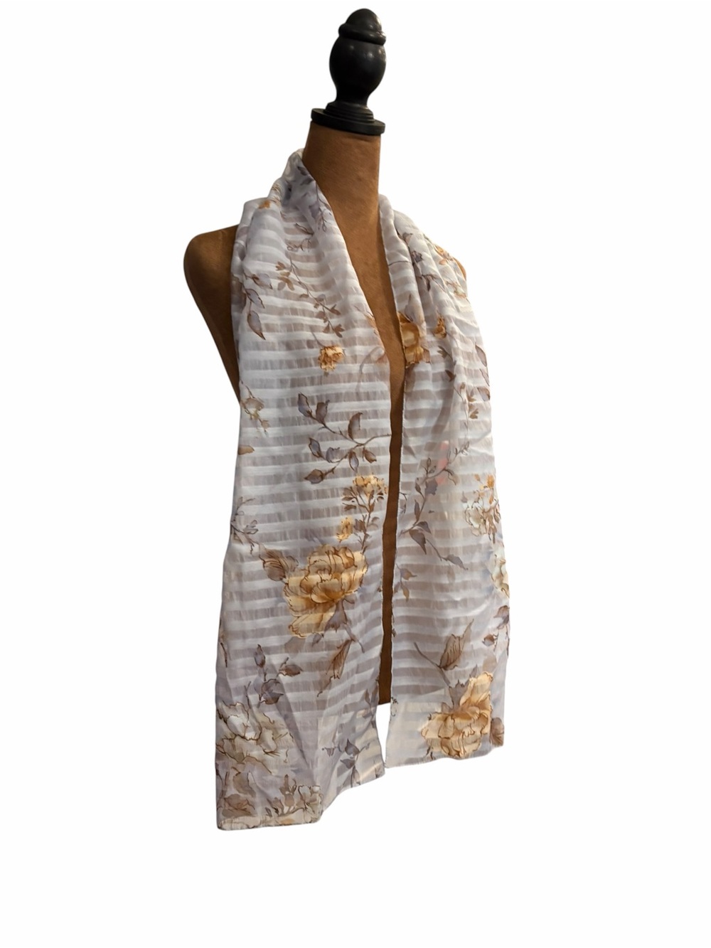 Long Scarf Shabby Chic Florals 62x13” Stripes Coastal grandma Blue Cream Beige